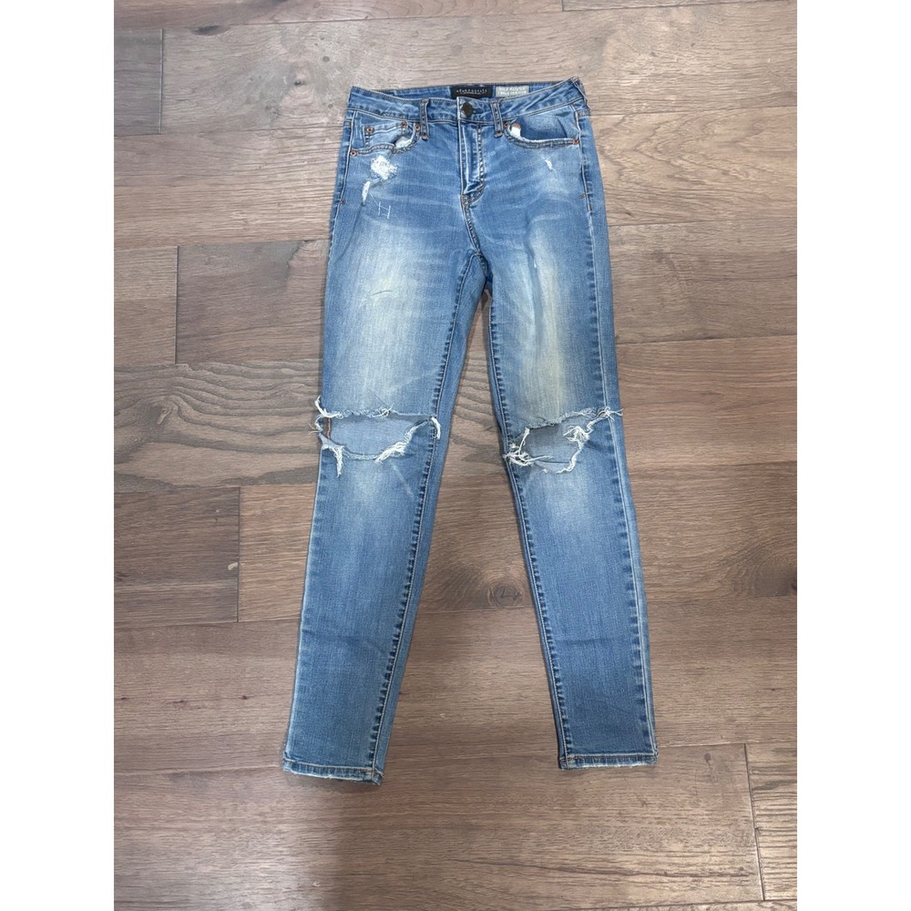 Aeropostale High Waisted Ankle Jegging Medium Wash Distressed Blue Jeans Size 4R